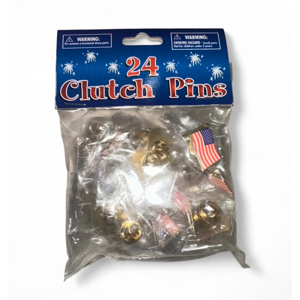 Oriental Trading Co Set 24 American Flag Clutch Pins Patriotic US Lapel Pins NEW